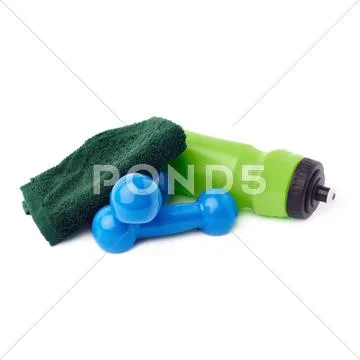 Pair of Plastic coated dumbells isolated over the white background Stock Photos