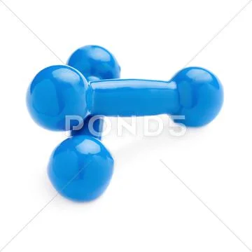 Pair of Plastic coated dumbells isolated over the white background Stock Photos