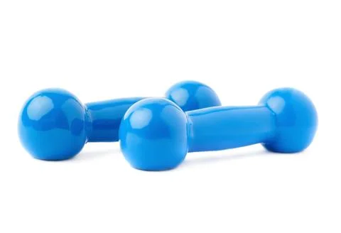 Pair of Plastic coated dumbells isolated over the white background Fotos Stock