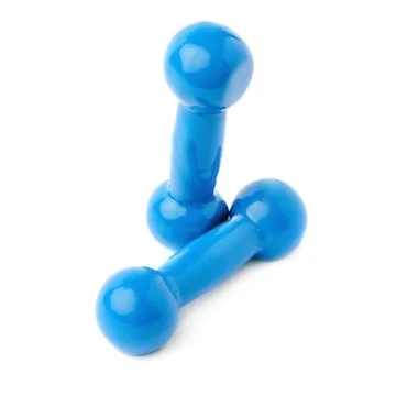 Pair of Plastic coated dumbells isolated over the white background Fotos Stock