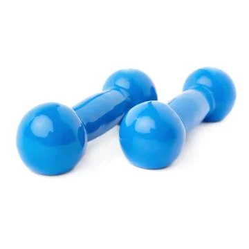 Pair of Plastic coated dumbells isolated over the white background Fotos Stock