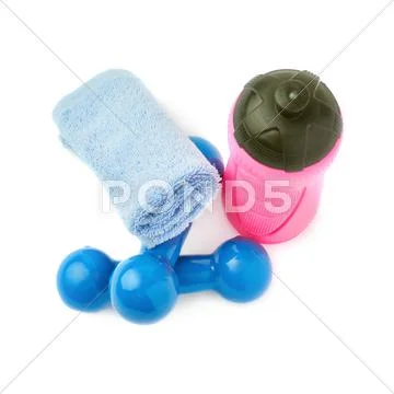 Pair of Plastic coated dumbells isolated over the white background Stock Photos