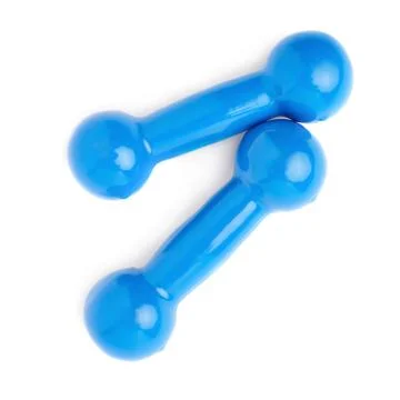 Pair of Plastic coated dumbells isolated over the white background Fotos Stock