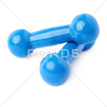 Pair of Plastic coated dumbells isolated over the white background Stock Photos