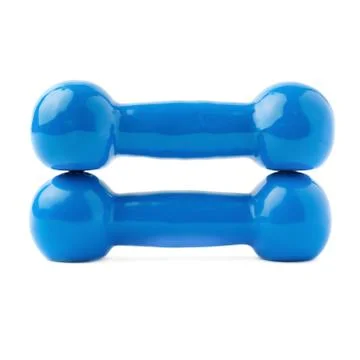 Pair of Plastic coated dumbells isolated over the white background Fotos Stock