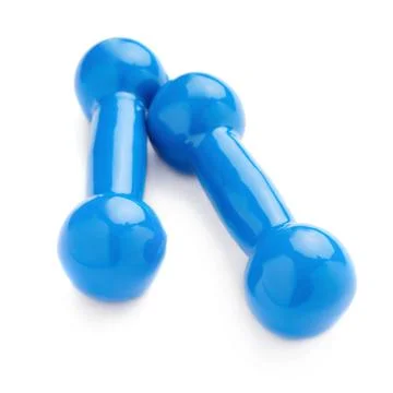 Pair of Plastic coated dumbells isolated over the white background Fotos Stock