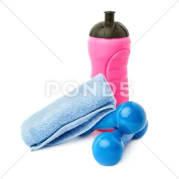 Pair of Plastic coated dumbells isolated over the white background Stock Photos