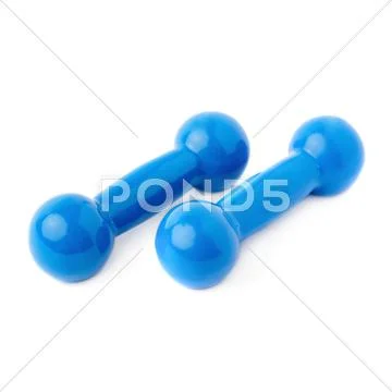 Pair of Plastic coated dumbells isolated over the white background Stock Photos