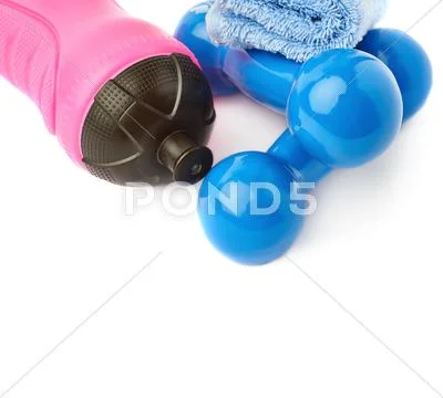 Pair of Plastic coated dumbells isolated over the white background Stock Photos