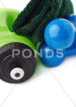 Pair of Plastic coated dumbells isolated over the white background Stock Photos