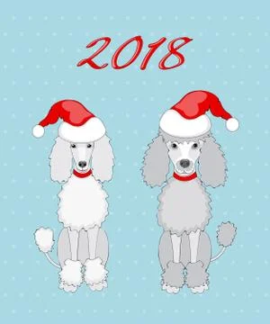 Pair of poodle with 2018 Stock Illustration