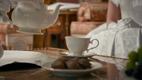 Pair, Pouring, Tea, Victorian Era Stock Footage 319931263