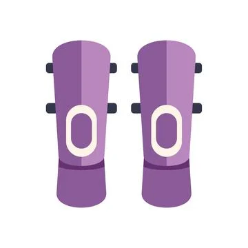 Pair of purple shin guards protecting legs during soccer game Stock Illustration