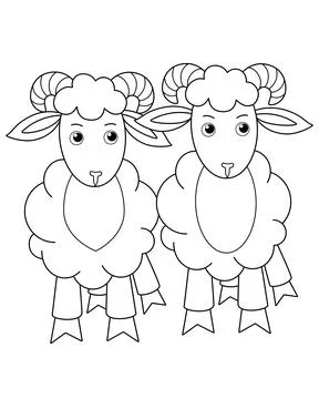 Pair of rams, cute rams friends - vector linear picture for coloring. Illustrazione stock