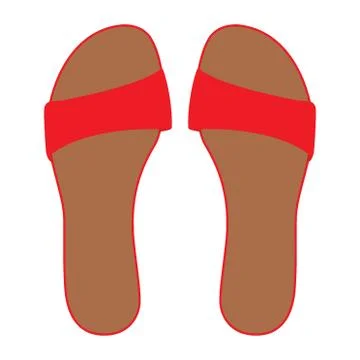 Pair of red flip flops, leather slippers, summer time vacation attribute, sli Stock Illustration