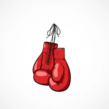Pair of red hand drawn boxers glovers on a string. Boxers glovers 스톡 일러스트