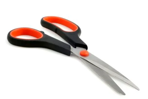 Pair of red handled scissors isolated on white Stock Photos