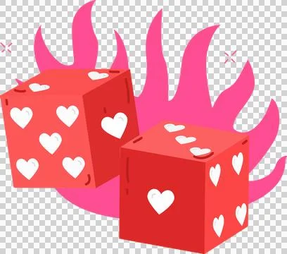 Pair of red heart-patterned cubes floating over pink flame on transparent Stock Illustration
