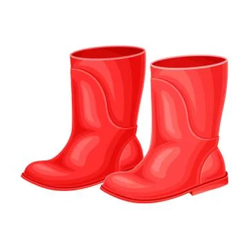 Pair of Red Rubber Boots for Walking Outside in Rainy Weather Vector Stock Illustration