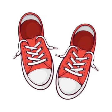 Pair red textile sneaker with rubber toe and loose lacing Stock Illustration