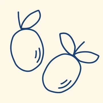 Pair of ripe plums in doodle style Stock Illustration