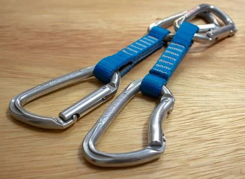 A pair of rock climbing quickdraws Foto stock