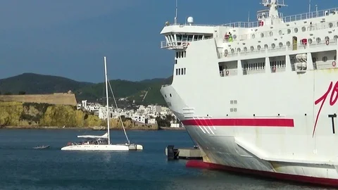 Pair of Roll-On vessel docked in Ibiza. Stock Footage 116086718