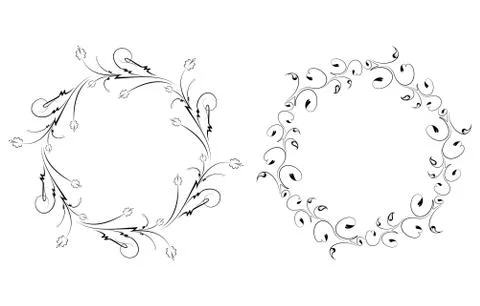 Pair of round vintage floral frames for your design. Vector illustration. Stock Illustration