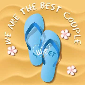A pair of rubber flipflops on sand beach Stock Illustration