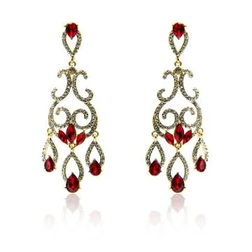 Pair of ruby diamond earrings isolated on white Stock Photos