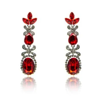Pair of ruby diamond earrings isolated on white Stock Photos