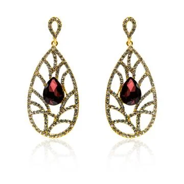 Pair of ruby diamond earrings isolated on white Stock Photos