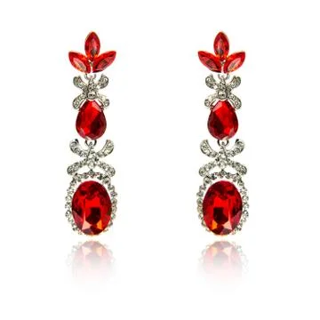 Pair of ruby diamond earrings isolated on white Stock Photos