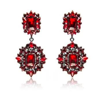 Pair of ruby diamond earrings isolated on white Stock Photos