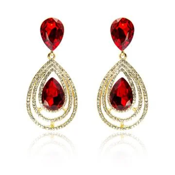 Pair of ruby diamond earrings isolated on white Stock Photos