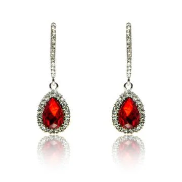 Pair of ruby diamond earrings isolated on white Stock Photos