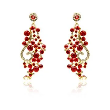 Pair of ruby diamond earrings isolated on white Stock Photos