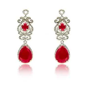 Pair of ruby diamond earrings isolated on white Stock Photos