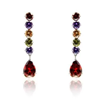 Pair of ruby diamond earrings isolated on white Stock Photos