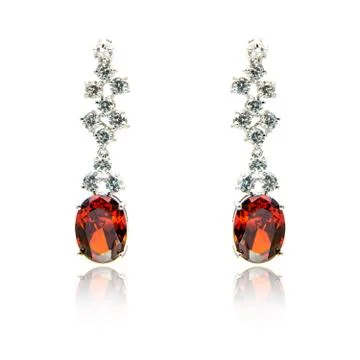 Pair of ruby diamond earrings isolated on white 스톡 사진