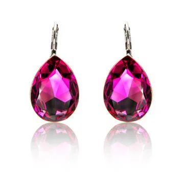 Pair of ruby diamond earrings isolated on white Stock Photos