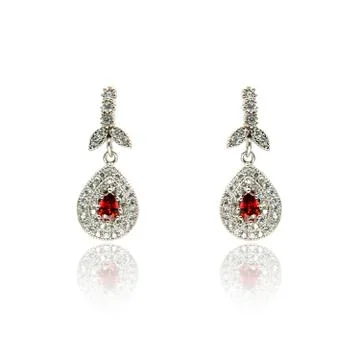 Pair of ruby diamond earrings isolated on white Stock Photos