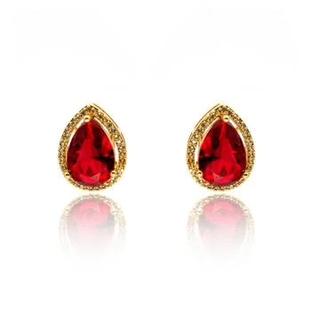 Pair of ruby diamond earrings isolated on white Stock Photos