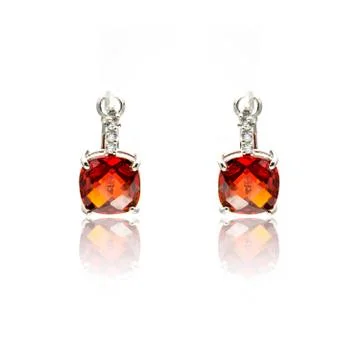 Pair of ruby diamond earrings isolated on white Stock Photos