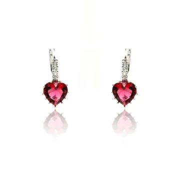 Pair of ruby diamond earrings isolated on white Foto stock