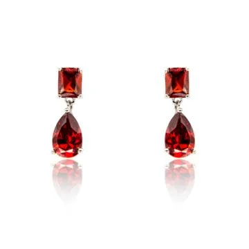 Pair of ruby diamond earrings isolated on white Stock-Fotos