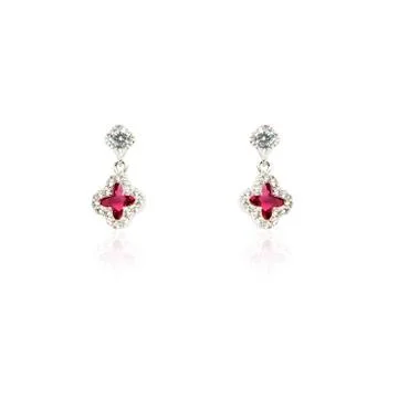 Pair of ruby diamond earrings isolated on white Stock Photos