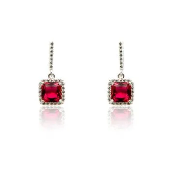 Pair of ruby diamond earrings isolated on white Stock Photos