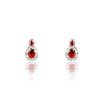 Pair of ruby diamond earrings isolated on white Stock Photos