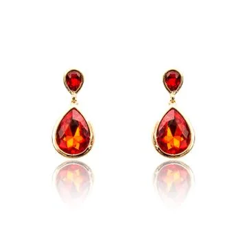 Pair of ruby diamond earrings isolated on white Stock Photos